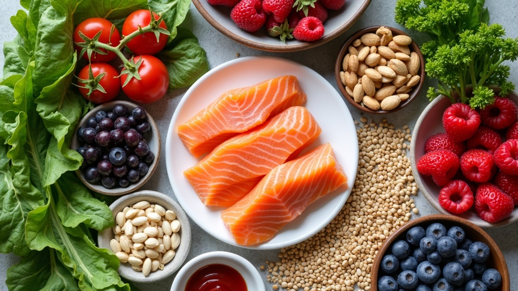 colorful anti-inflammatory meal ingredients on a kitchen counter